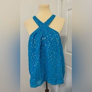 LILLY PULITZER Rori Halter Top Cumulus Blue Metallic Dressy Preppy NWT XL *FLAW